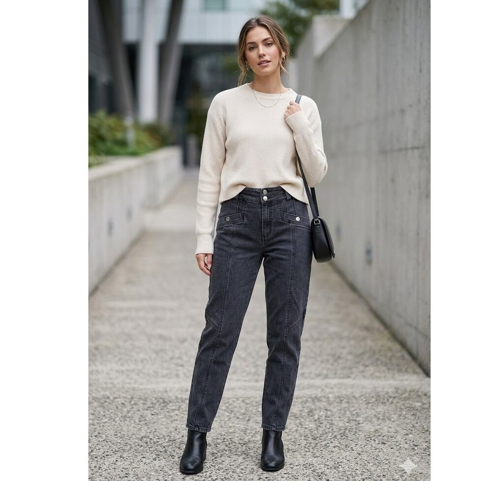 Derek Lam 10 Crosby Alexa High Rise Tapered Front Seam Grey Denim Jeans EUC 4